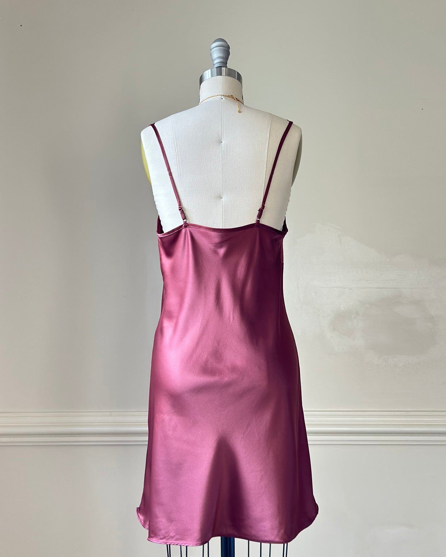 Vintage dusty rose satin dress + black lace bustier