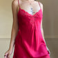 Victoria’s Secret Tulip Red Silk Slip with Floral Lace