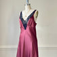 Vintage dusty rose satin dress + black lace bustier