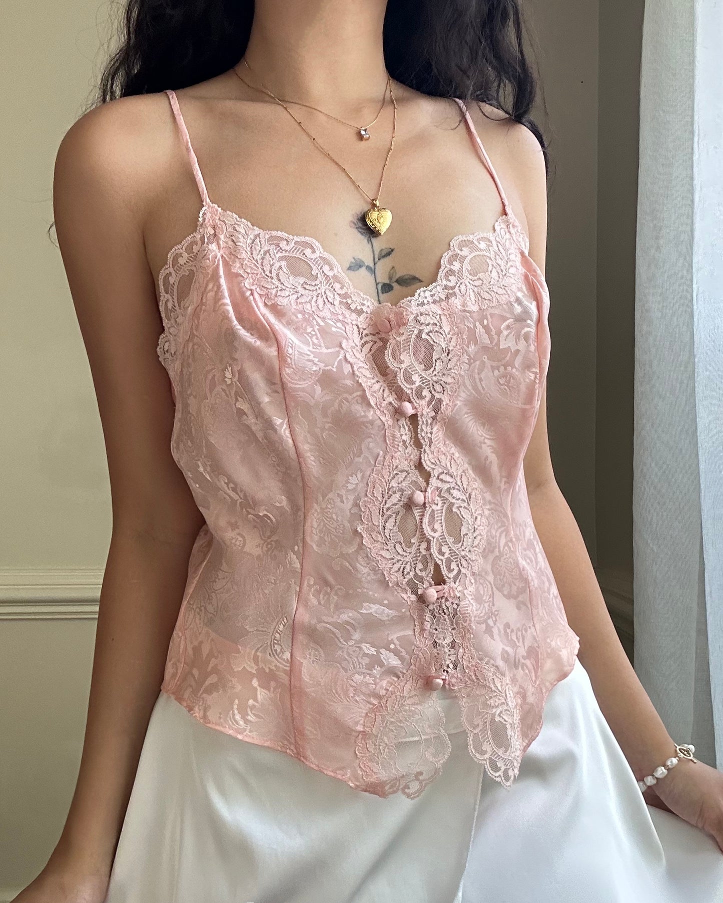 Victoria’s Secret Coral Pink camisole featuring brocade embossed fabric