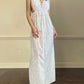 Vintage white maxi nightgown with pastel floral print and subtle satin stripe texture