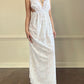 Vintage white maxi nightgown with pastel floral print and subtle satin stripe texture