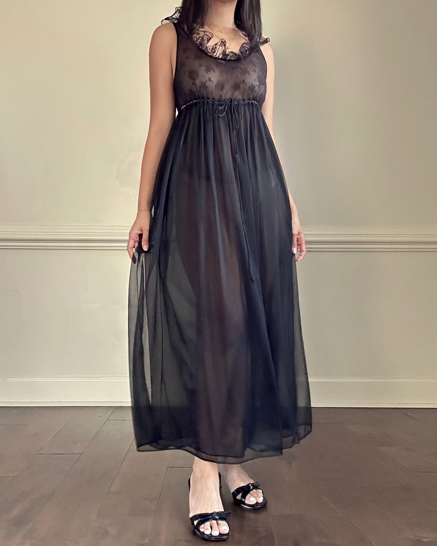 Vintage Nite Nite by Shadowline black mesh nightgown