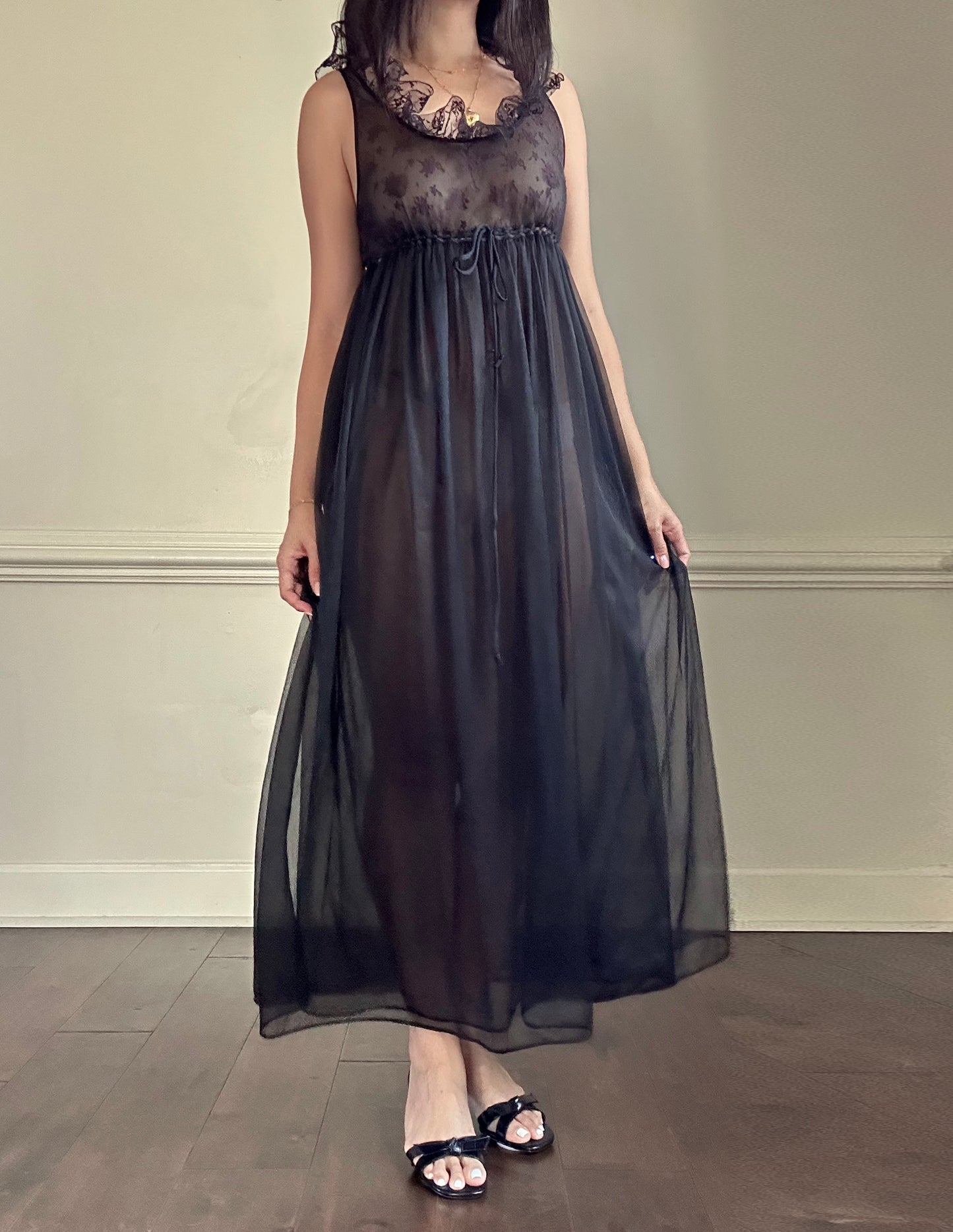 Vintage Nite Nite by Shadowline black mesh nightgown