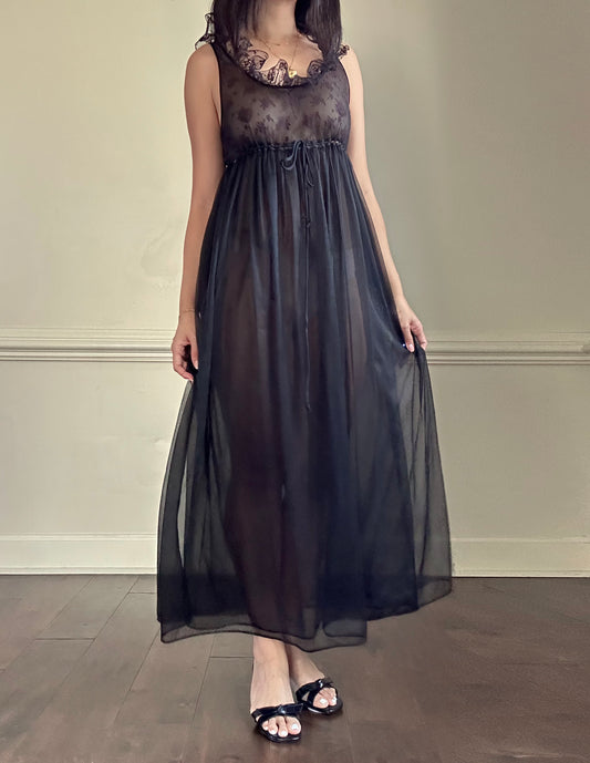 Vintage Nite Nite by Shadowline black mesh nightgown