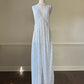 Vintage white maxi nightgown with pastel floral print and subtle satin stripe texture