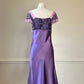 Elegant Purple Knee-Length Slip Dress featuring a Lace-trimmed Bodice