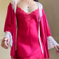 Victoria’s Secret Tulip Red Silk Slip with Floral Lace