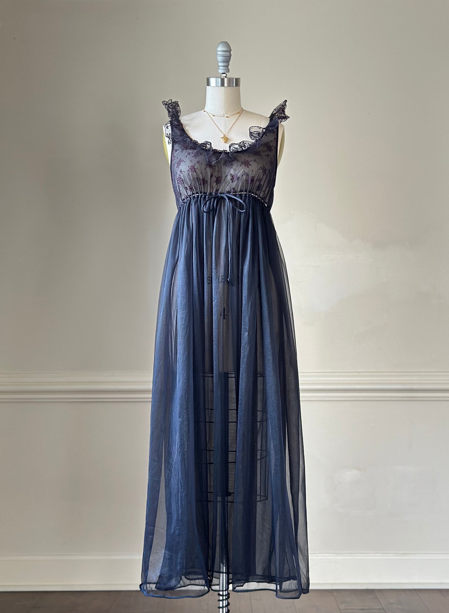 Vintage Nite Nite by Shadowline black mesh nightgown