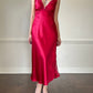 Vintage Red Maxi Satin Slip featuring Floral Lace Embroidery Details