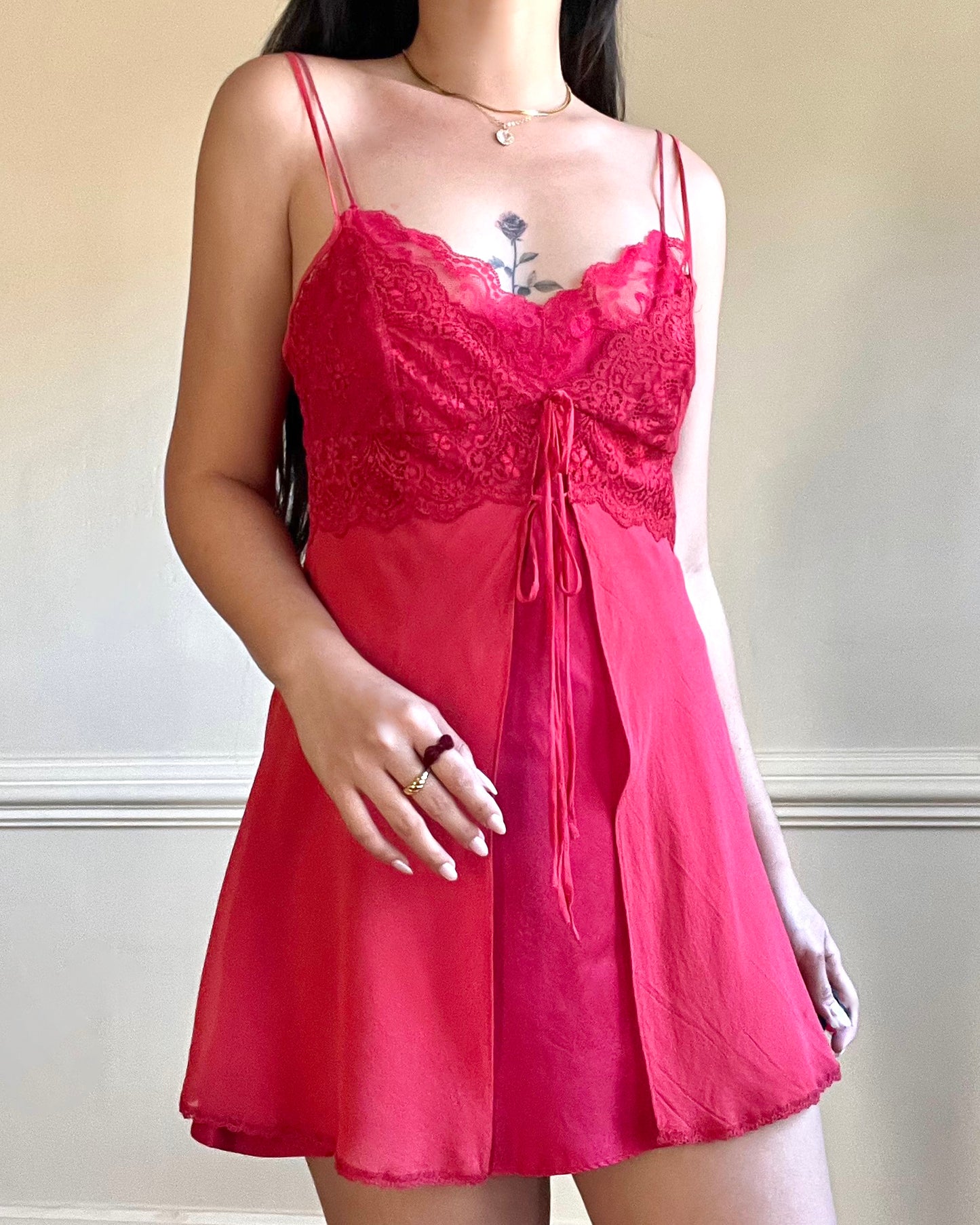 Victoria’s Secret Silky Sheer Slip Dress with Intricate Paisley Lacing at Bustier