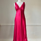 Vintage Red Maxi Satin Slip featuring Floral Lace Embroidery Details