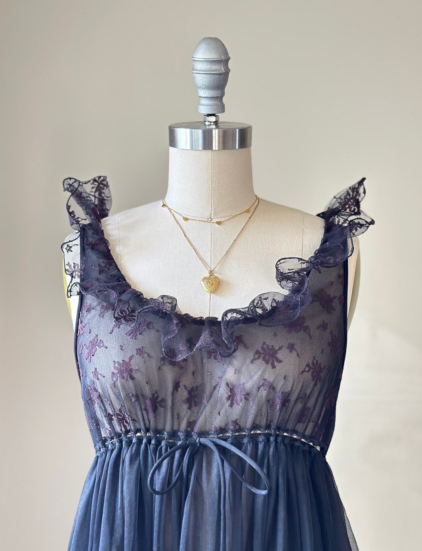 Vintage Nite Nite by Shadowline black mesh nightgown