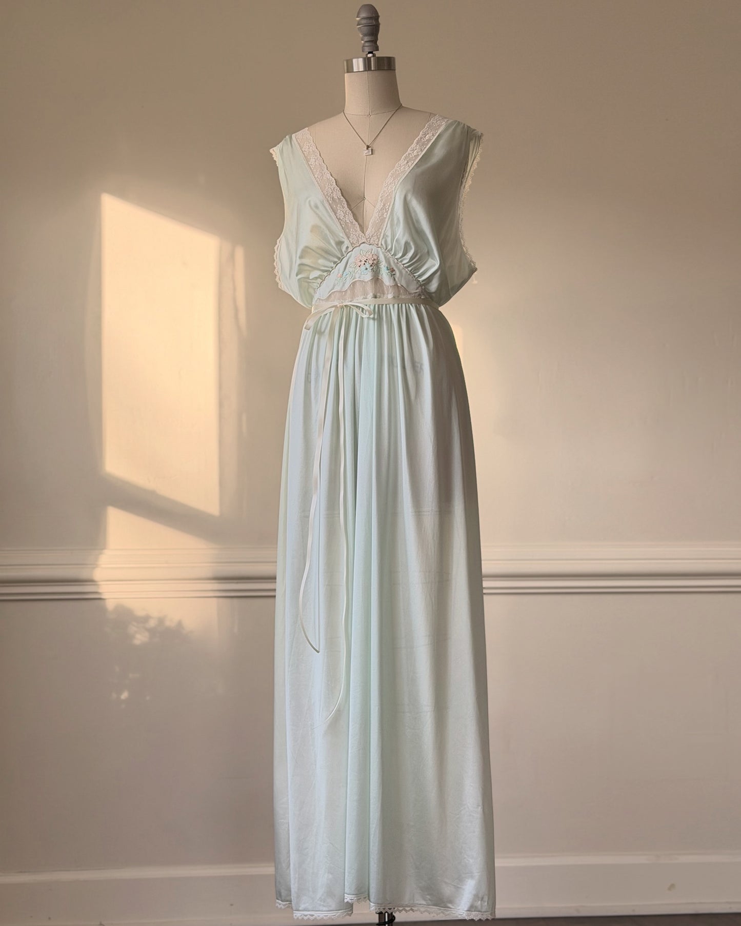 Vintage pastel mint satin nightgown