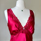 Vintage Red Maxi Satin Slip featuring Floral Lace Embroidery Details