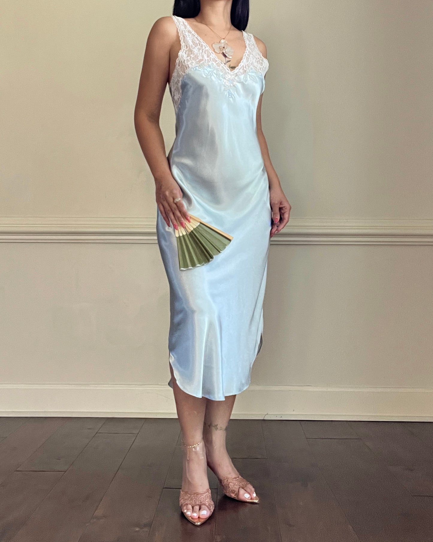 Vintage Lingerie & Co. pastel blue lace slip dress