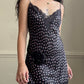 Victoria’s secret silky black dress featuring ditsy floral prints with lace embroidery