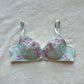 Baby blue Japanese brassiere featuring purple embroidered flowers