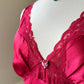 Vintage Red Maxi Satin Slip featuring Floral Lace Embroidery Details