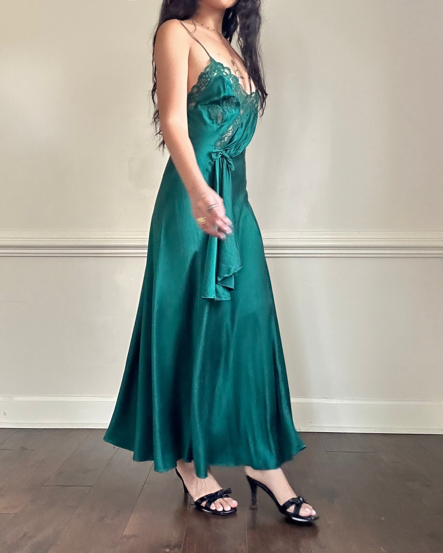 Victoria's Secret emerald maxi dress featuring floral embroidery bust