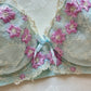 Baby blue Japanese brassiere featuring purple embroidered flowers
