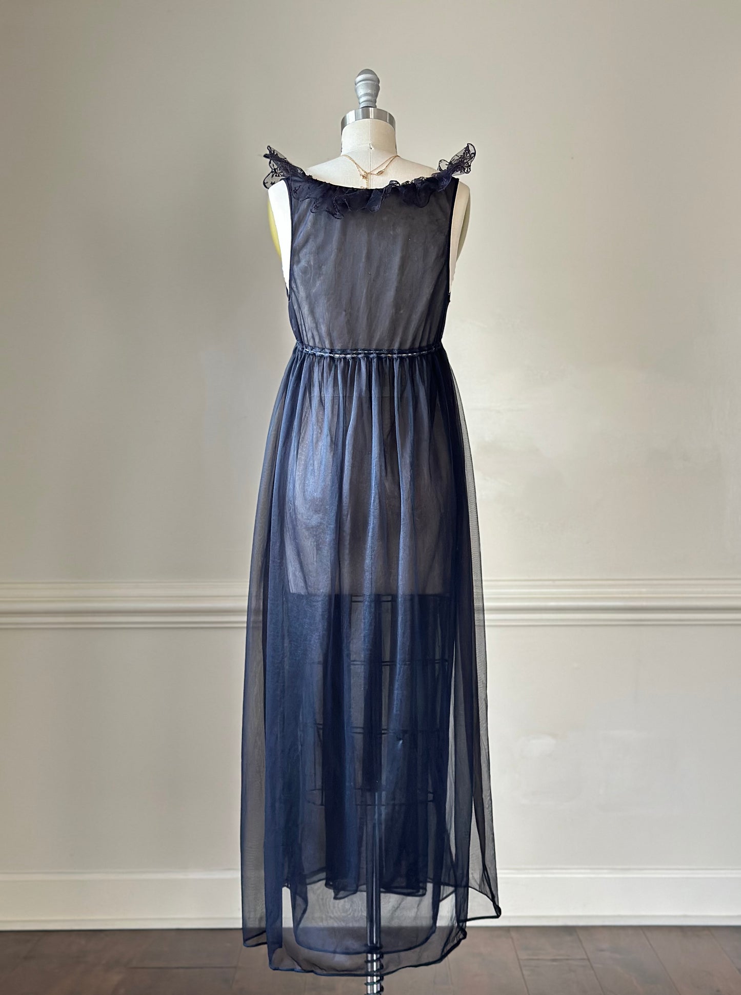 Vintage Nite Nite by Shadowline black mesh nightgown