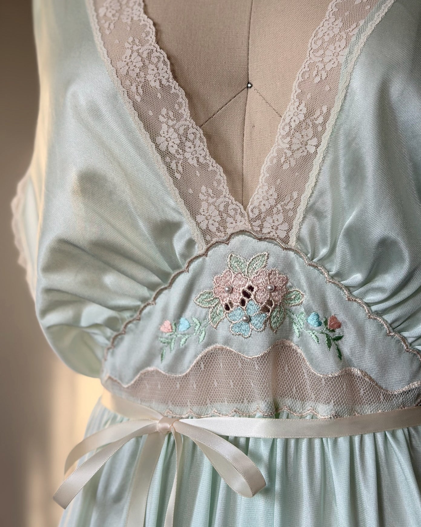Vintage pastel mint satin nightgown