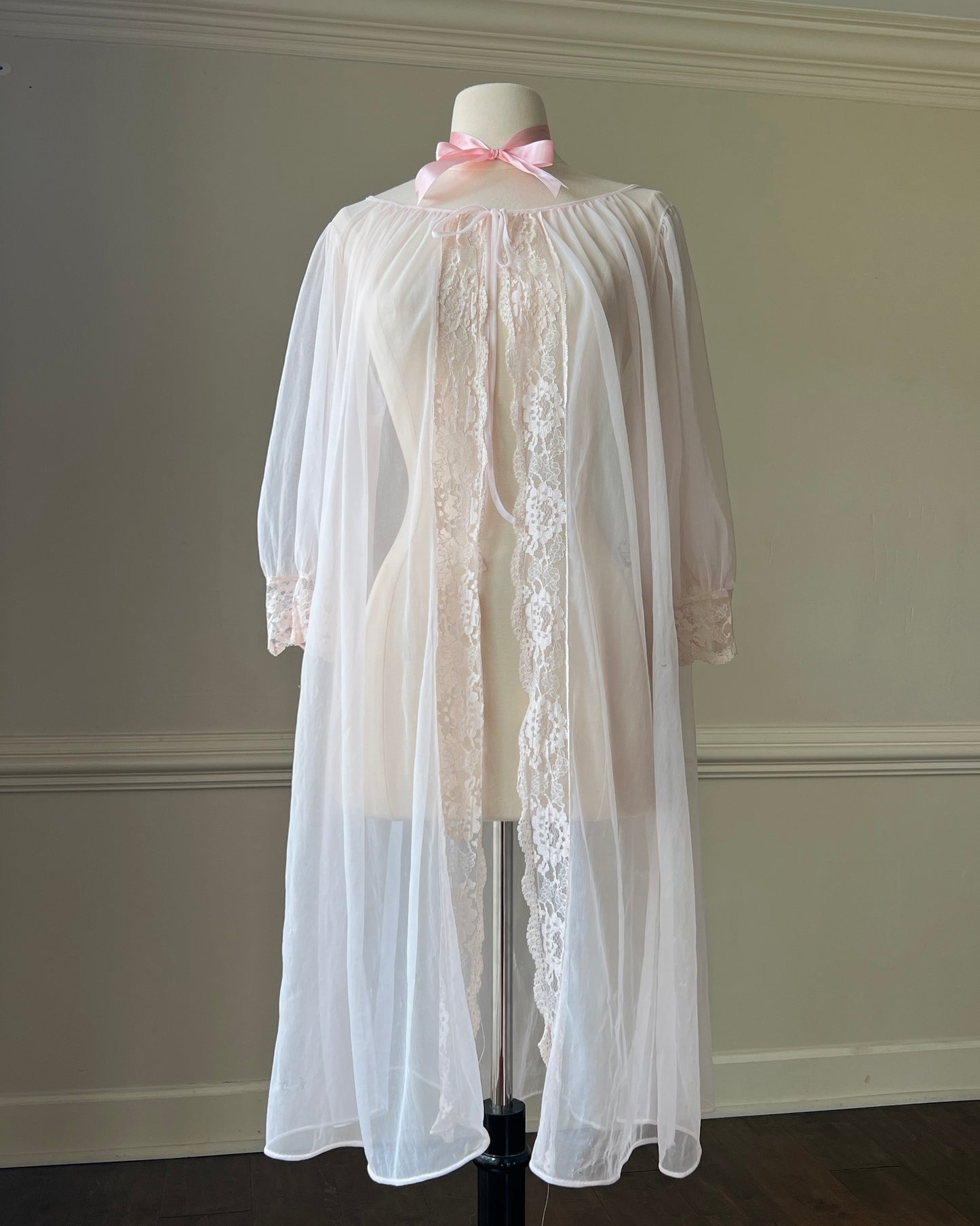 Victorian inspired sheer chiffon robes featuring oversized floral embroidery details