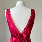 Vintage Red Maxi Satin Slip featuring Floral Lace Embroidery Details