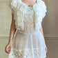 RARE Vintage Y2k Cropped Cardigan featuring Tiered Floral Lace in Vintage Cream