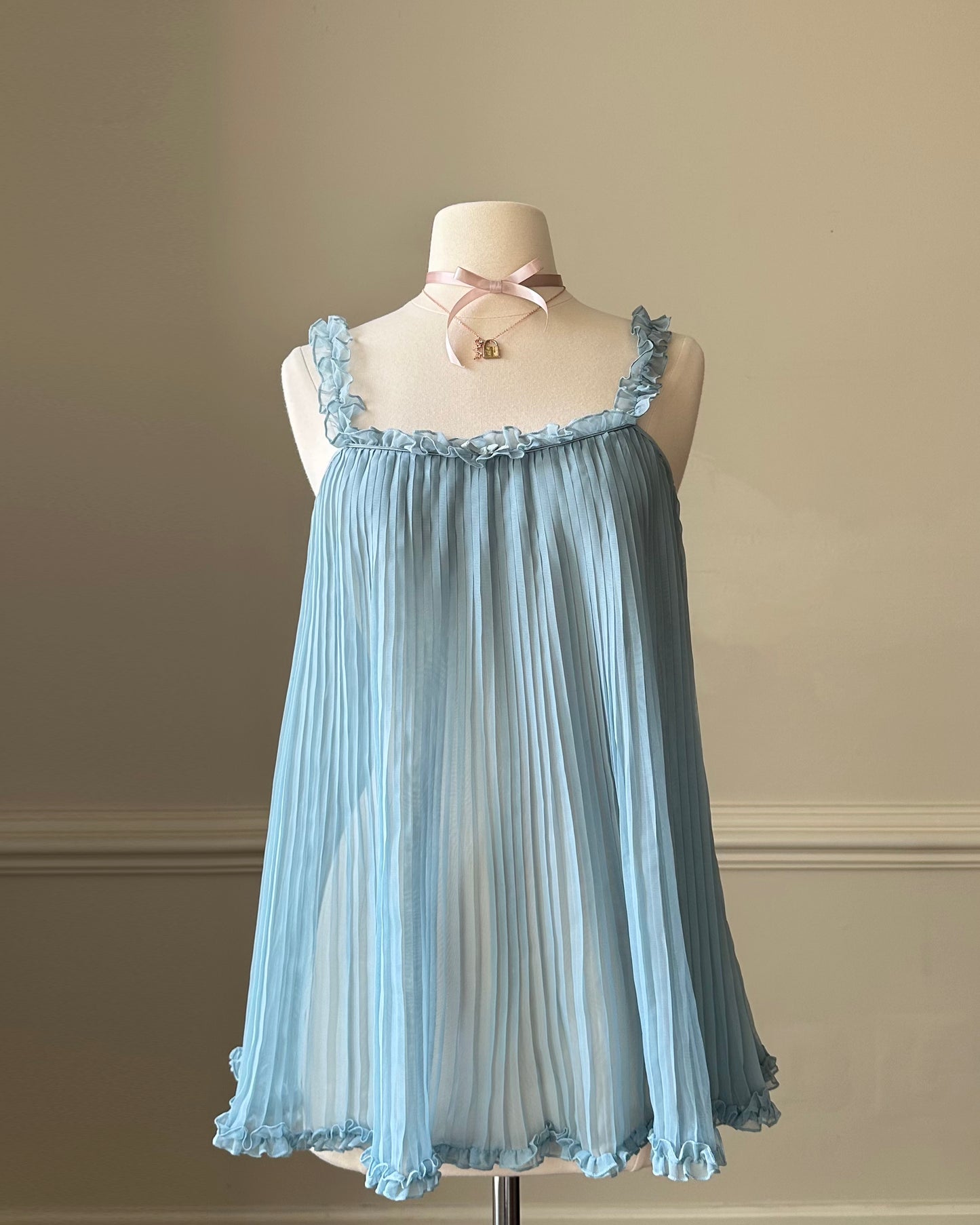 Victoria’s Secret babydoll frosted ocean blue slip dress