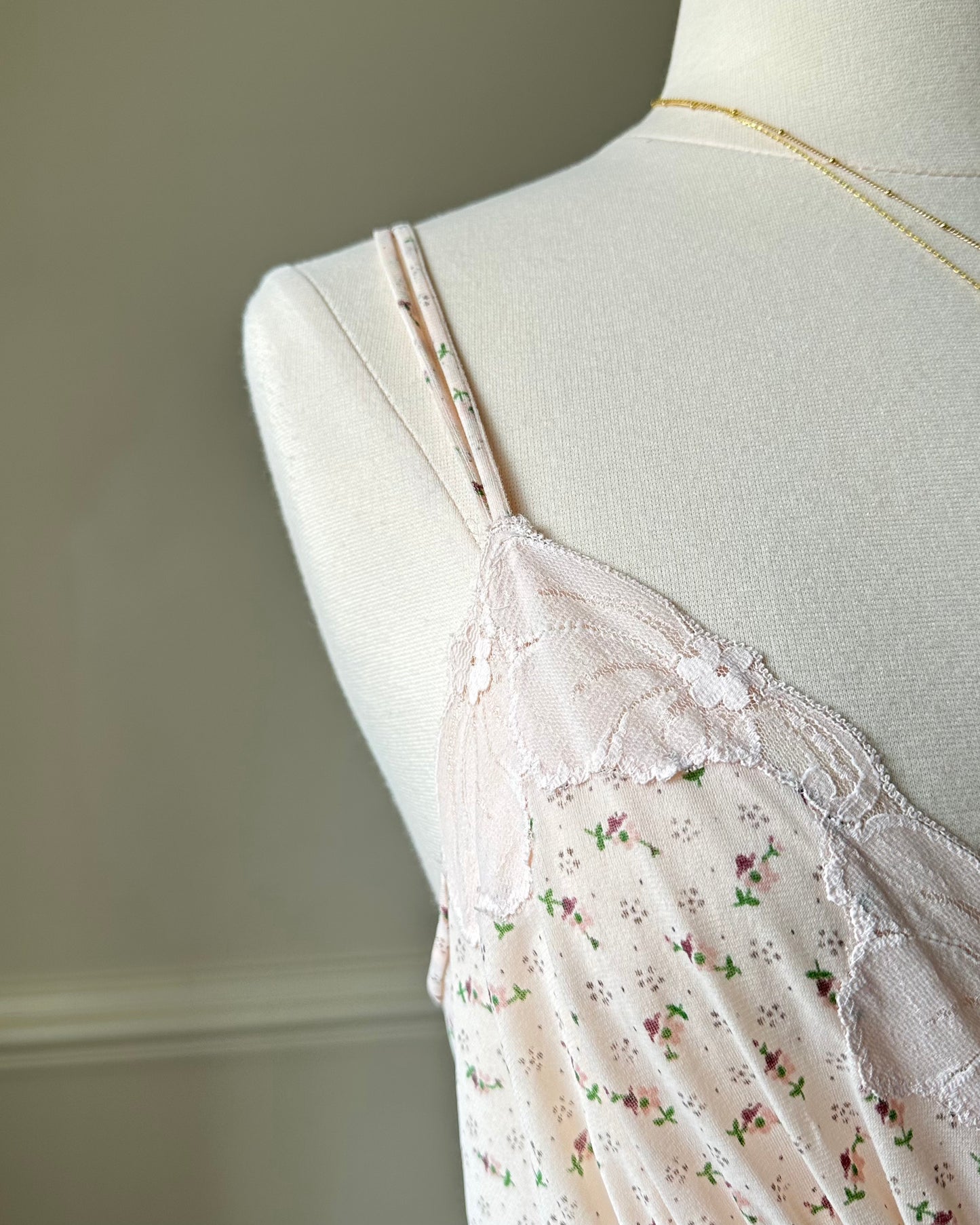 Vintage Maxi Dress featuring Ditsy Floral Prints on Sheer Blush Pink Fabric