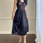 Dark Feminine Midi Dress featuring Complete Sheer Lace Bodice