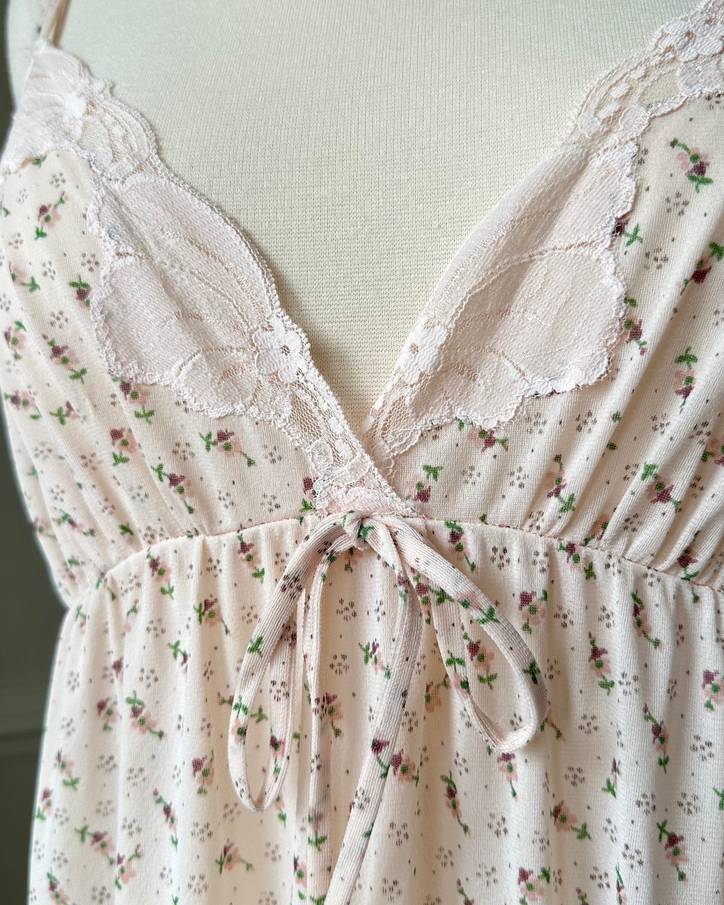 Vintage Maxi Dress featuring Ditsy Floral Prints on Sheer Blush Pink Fabric