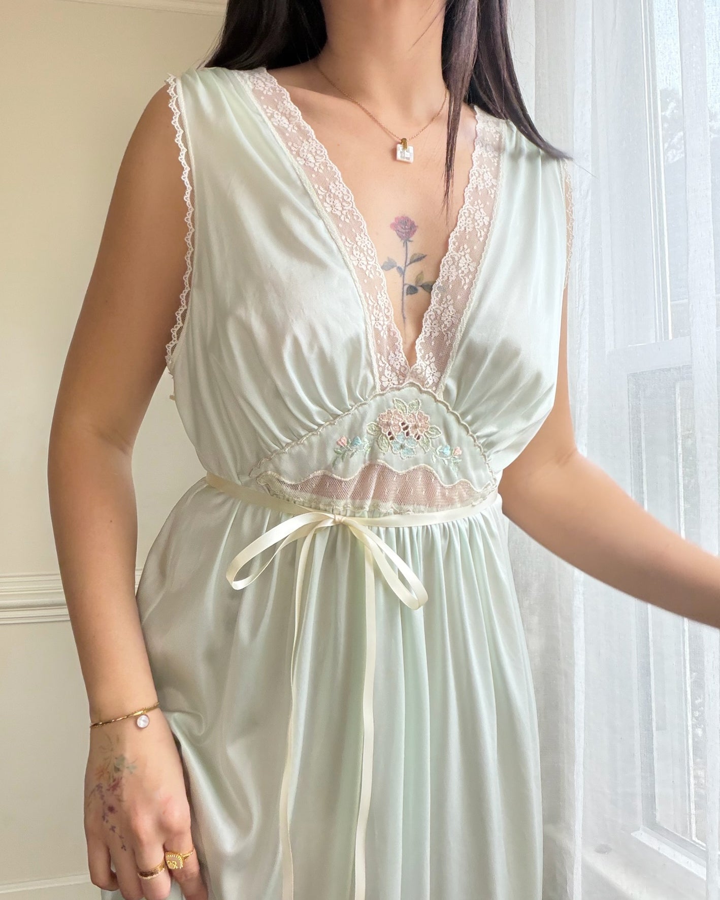 Vintage pastel mint satin nightgown