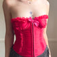 RARE Victoria’s Secret Strapless Bustier Corset in Ruby Red features Lace Sewn-in Cups Adorned with Bow