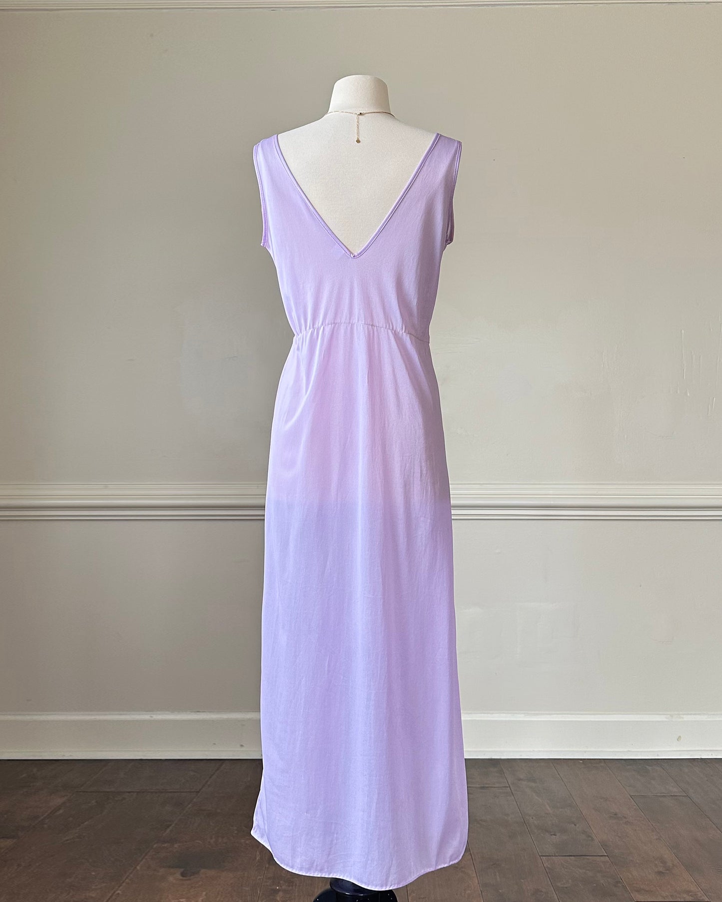 Vintage Soft Orchid Maxi Slip Dress featuring Intricate Lace Cutout