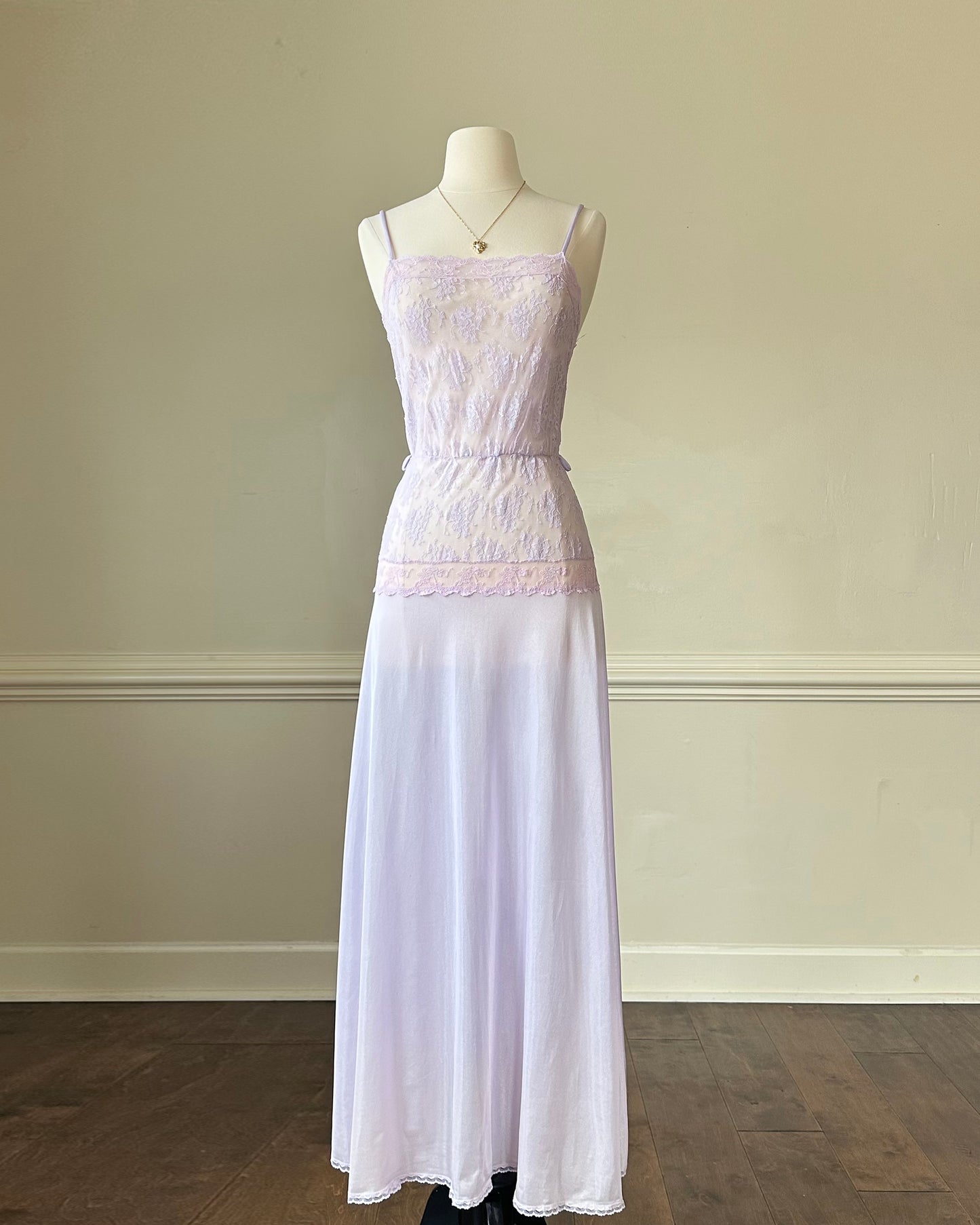 Beautiful Light Heather Purple Maxi Slip Dress featuring Vintage Floral Lace Embroidery Top