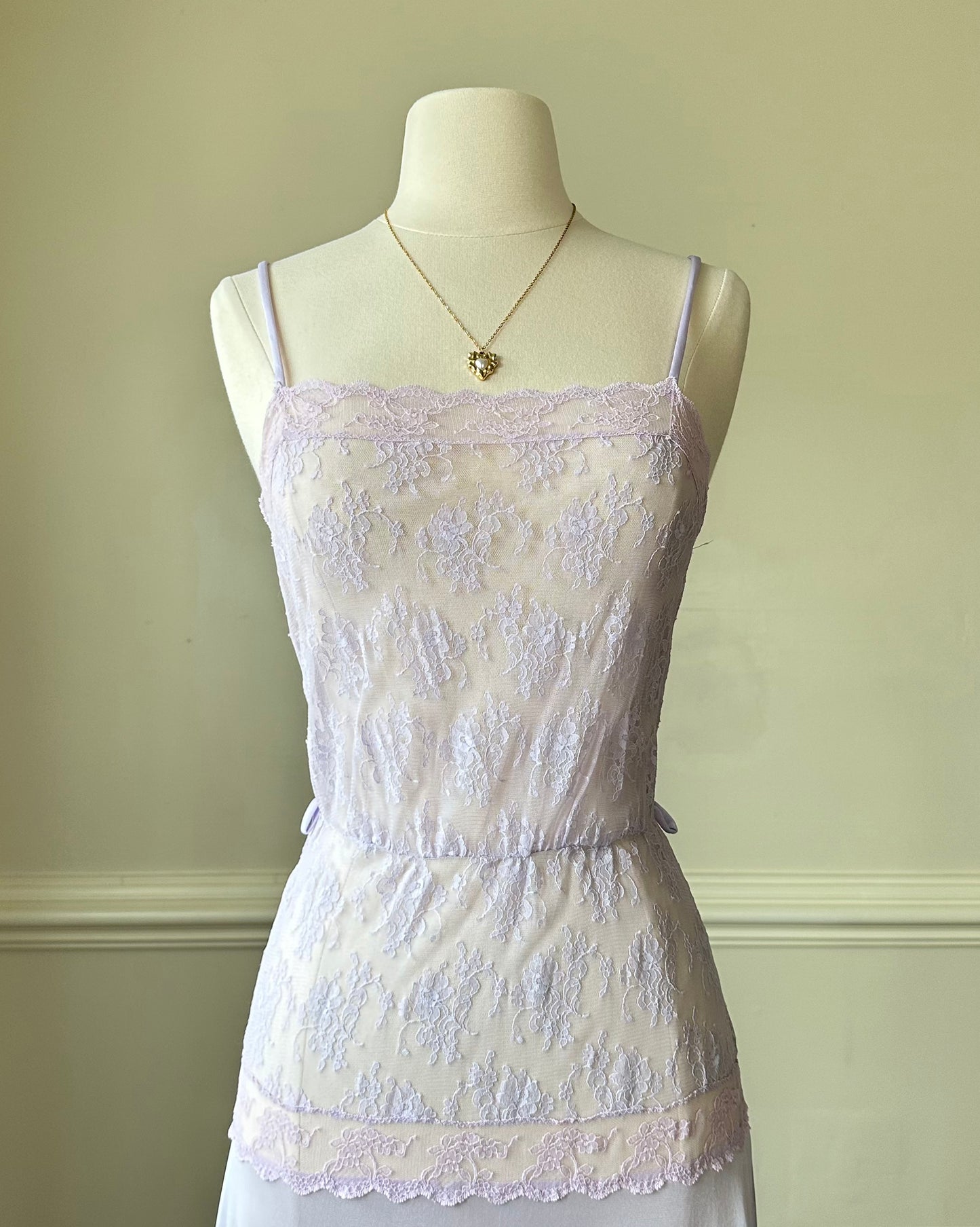 Beautiful Light Heather Purple Maxi Slip Dress featuring Vintage Floral Lace Embroidery Top