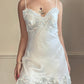 Vintage Victoria’s Secret ivory satin mini slip with blue lace