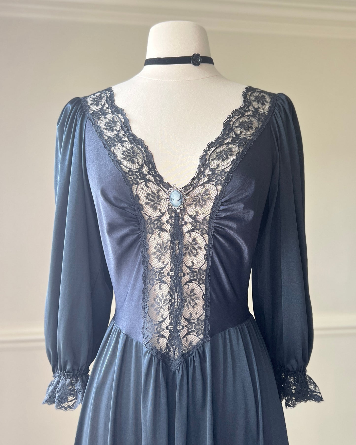 Dark Victorian Maxi Dress featuring Intricate Lace Bodice Details