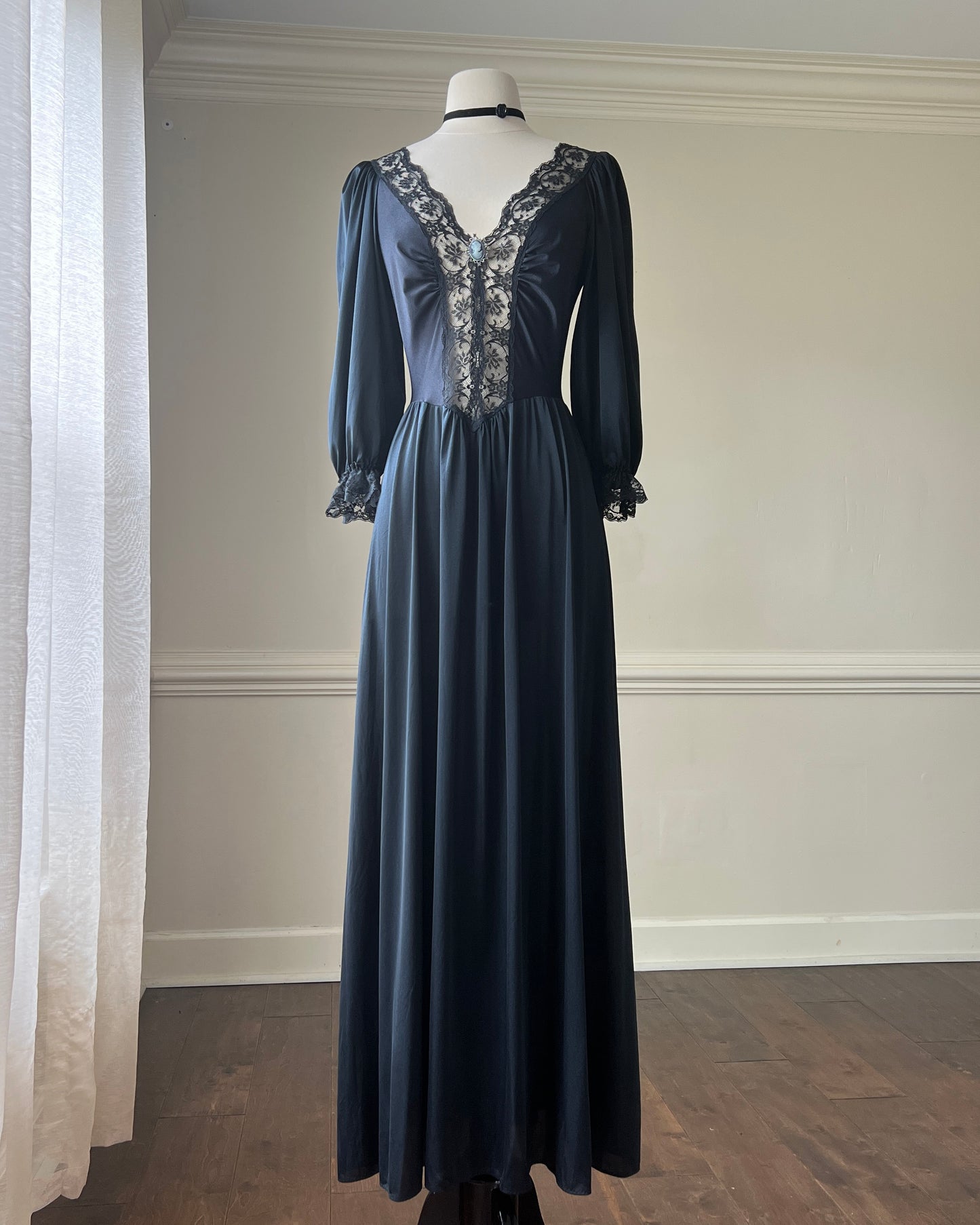 Dark Victorian Maxi Dress featuring Intricate Lace Bodice Details