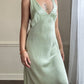 Fairy goddess soft green maxi slip dress featuring deep v neckline