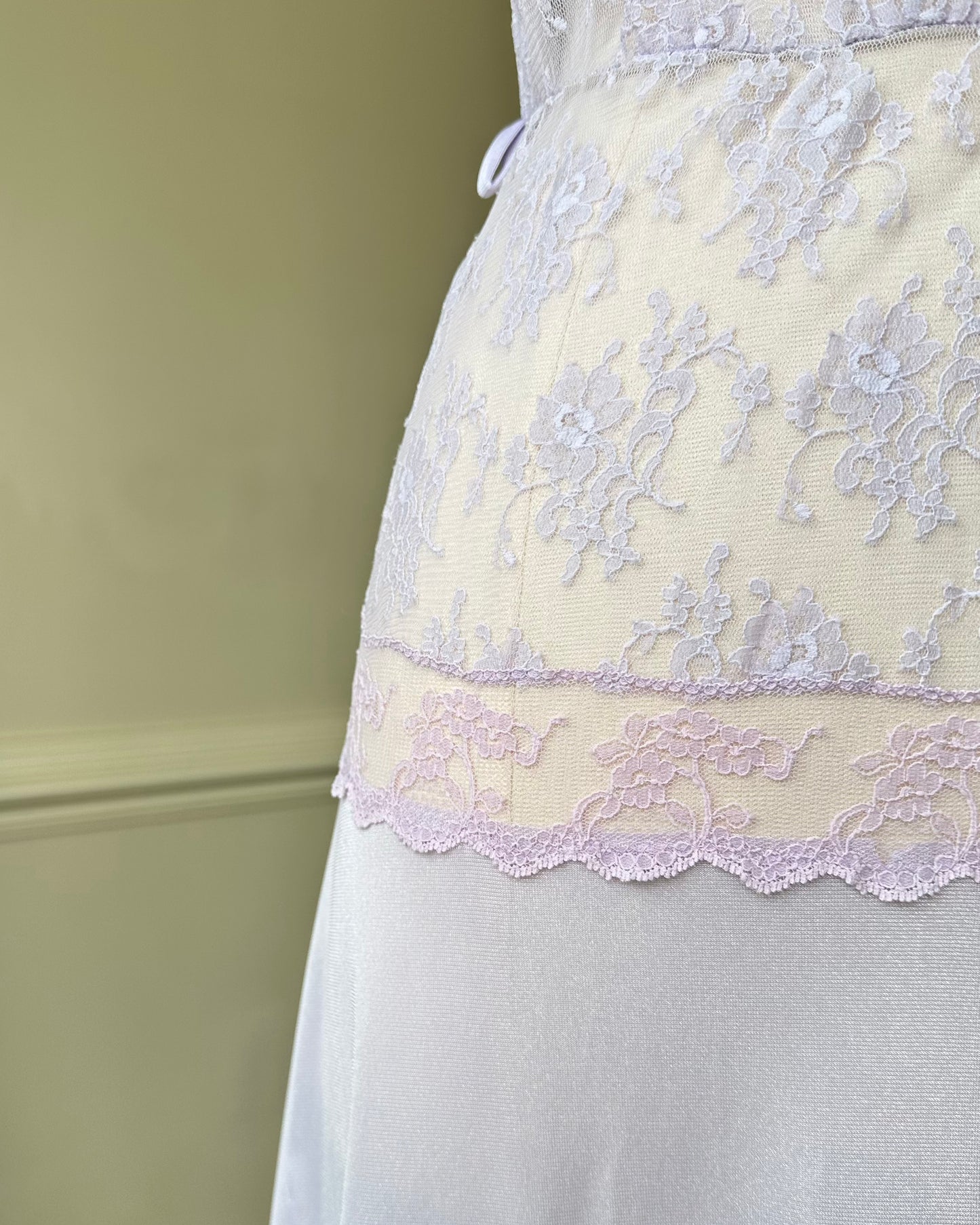 Beautiful Light Heather Purple Maxi Slip Dress featuring Vintage Floral Lace Embroidery Top
