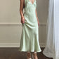Fairy goddess soft green maxi slip dress featuring deep v neckline