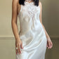 Vintage ivory satin slip dress with high neck and dreamy lace details