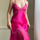 Sultry Hot Pink Slip Dress featuring Floral Laced Bustier with Satin Bodice