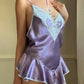 Vintage Satin Slip Dress in Eggplant Purple featuring Lace V Cutout