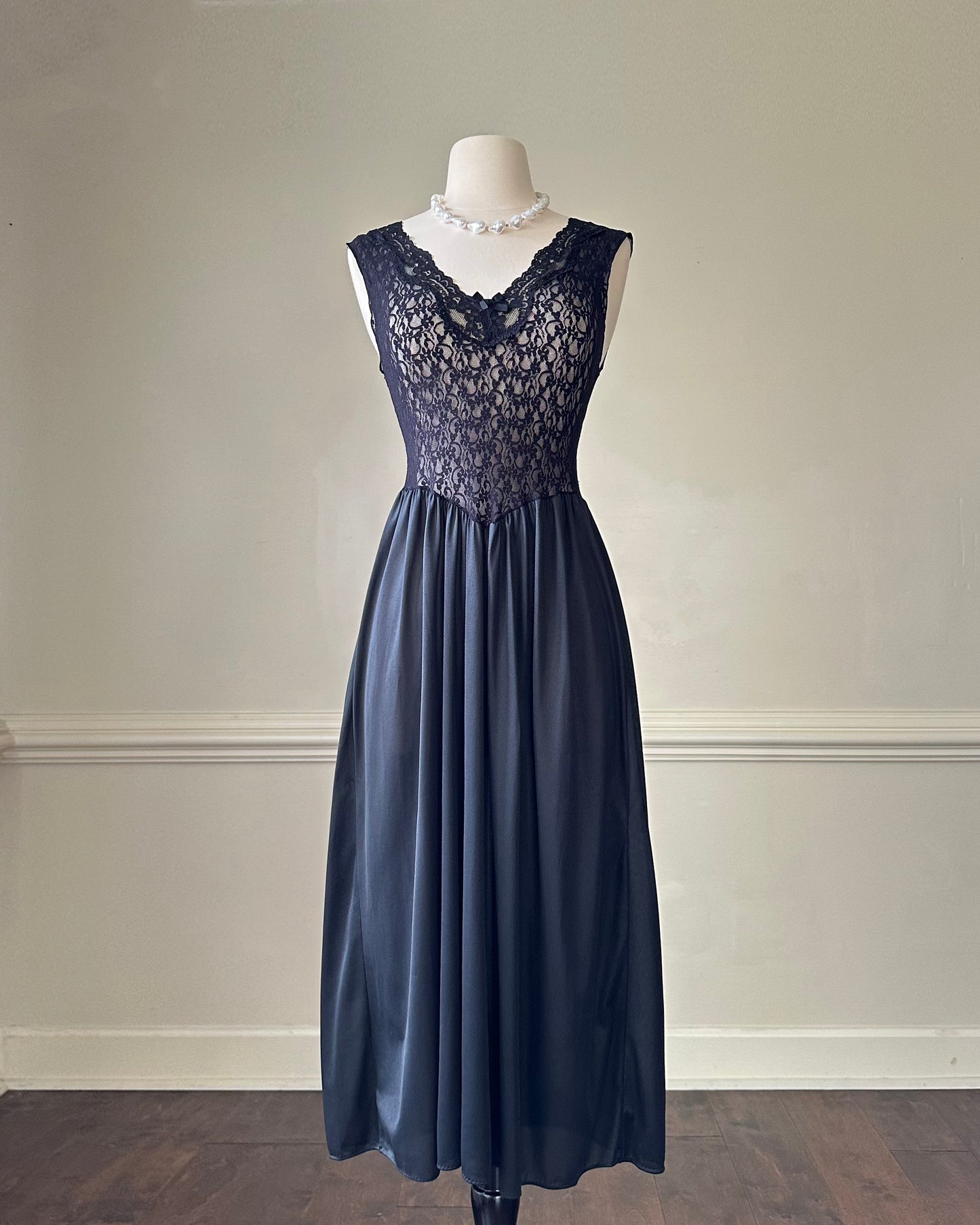 Dark Feminine Midi Dress featuring Complete Sheer Lace Bodice