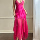 Sultry Hot Pink Slip Dress featuring Floral Laced Bustier with Satin Bodice